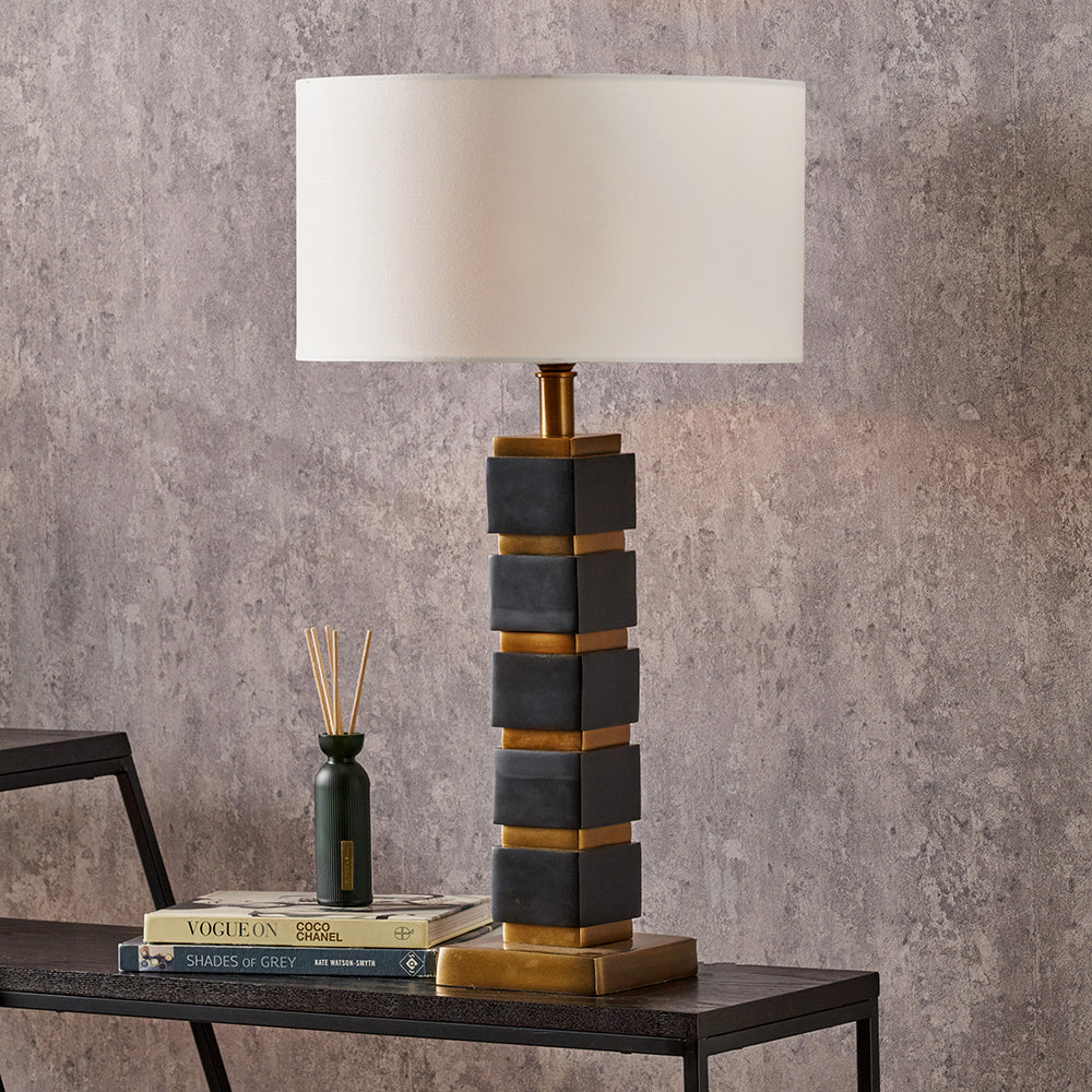 Maximo Matt Black & Antique Brass Cube Design Table Lamp - Base Only